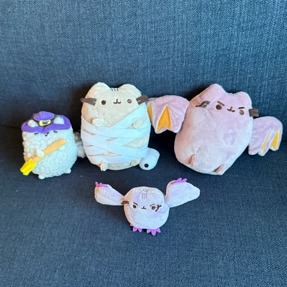Bundle of Halloween Gund Pusheen cat purple bats and Mummy Cat and Witch Plushes - Picture 1 of 8